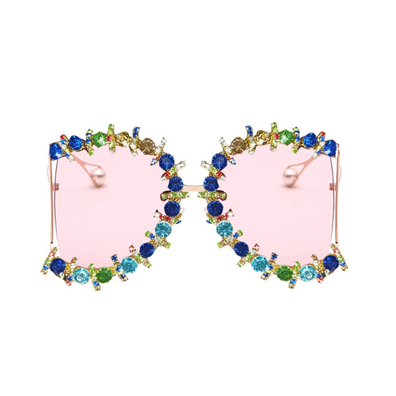  Women's Pearl Flower Crystal Hip Hop Steampunk Round Sunglasses - Women Sunglasses - DYAVOR® 