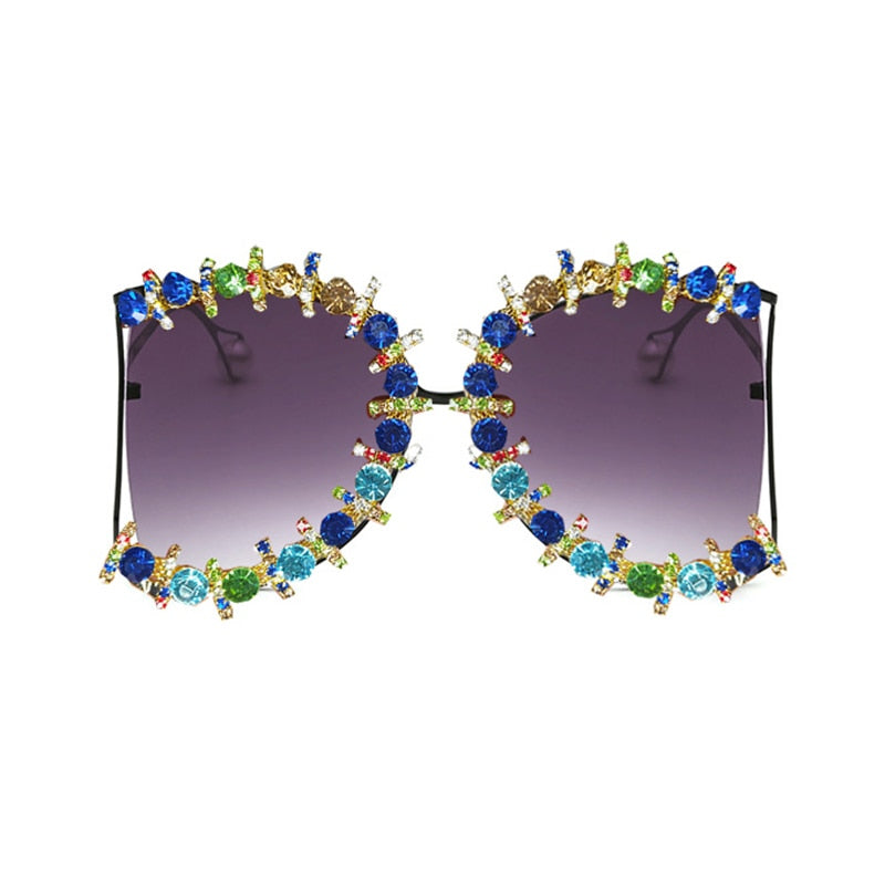  Women's Pearl Flower Crystal Hip Hop Steampunk Round Sunglasses - Women Sunglasses - DYAVOR® 
