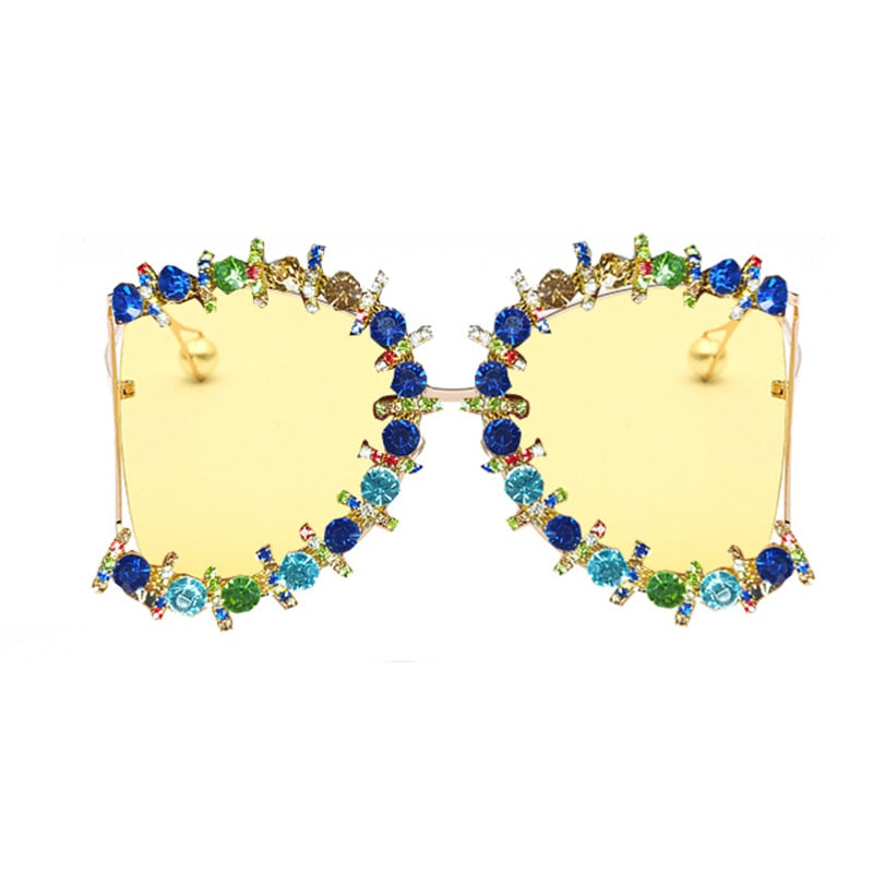  Women's Pearl Flower Crystal Hip Hop Steampunk Round Sunglasses - Women Sunglasses - DYAVOR® 
