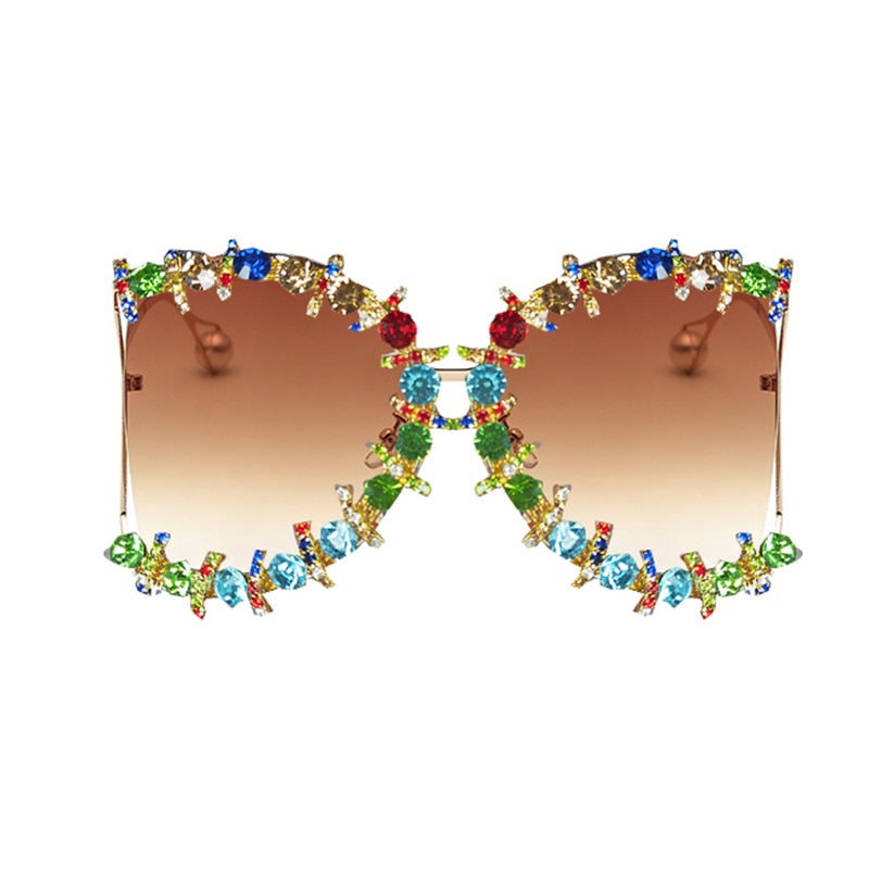  Women's Pearl Flower Crystal Hip Hop Steampunk Round Sunglasses - Women Sunglasses - DYAVOR® 