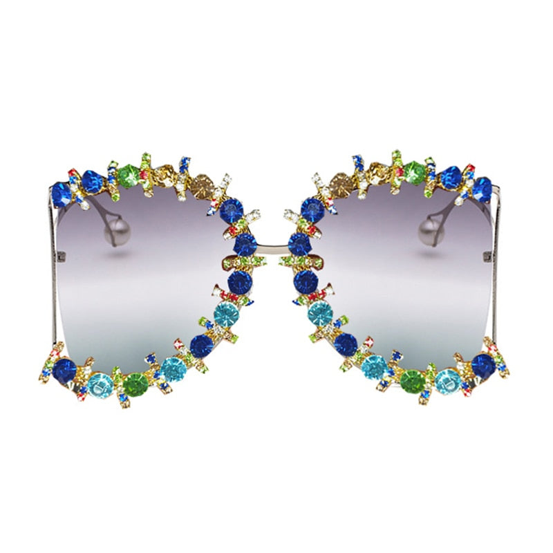  Women's Pearl Flower Crystal Hip Hop Steampunk Round Sunglasses - Women Sunglasses - DYAVOR® 