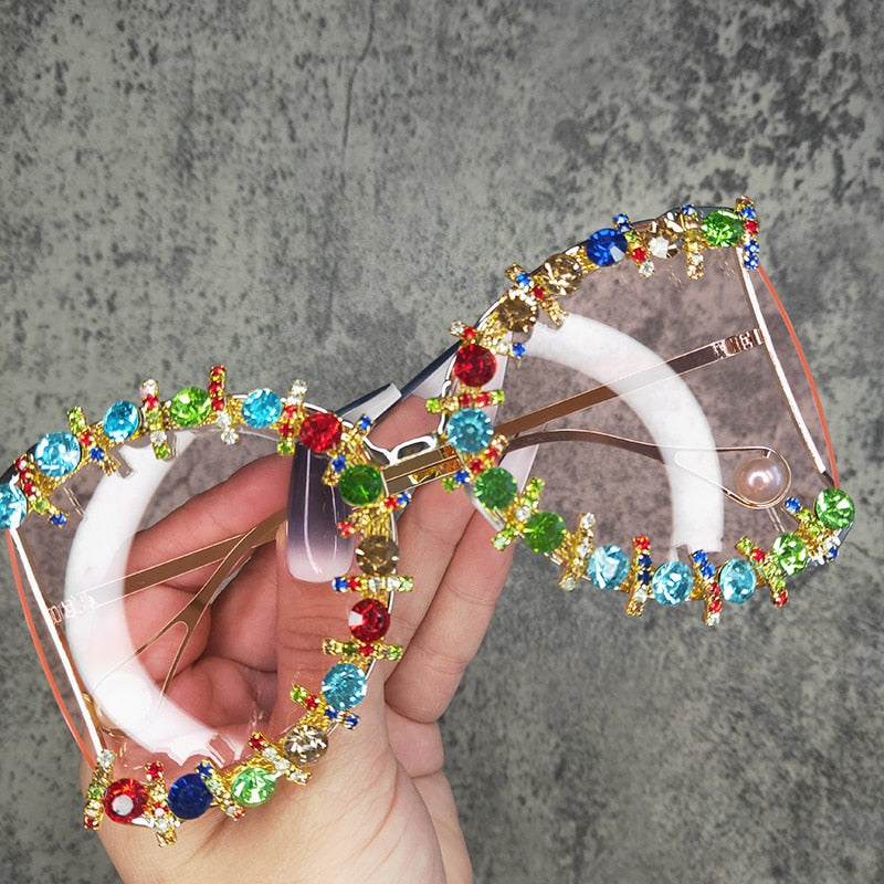  Women's Pearl Flower Crystal Hip Hop Steampunk Round Sunglasses - Women Sunglasses - DYAVOR® 