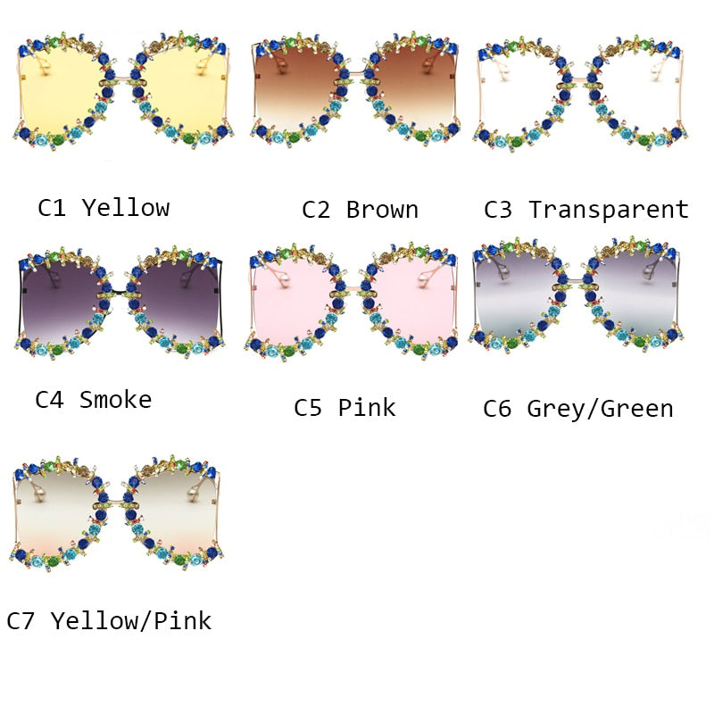  Women's Pearl Flower Crystal Hip Hop Steampunk Round Sunglasses - Women Sunglasses - DYAVOR® 