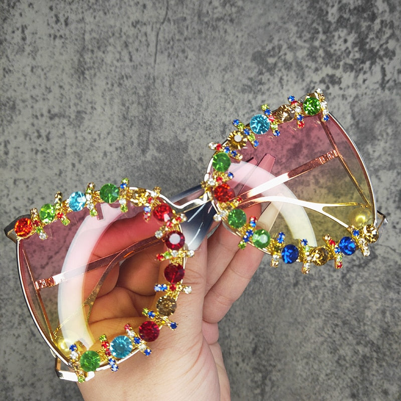  Women's Pearl Flower Crystal Hip Hop Steampunk Round Sunglasses - Women Sunglasses - DYAVOR® 