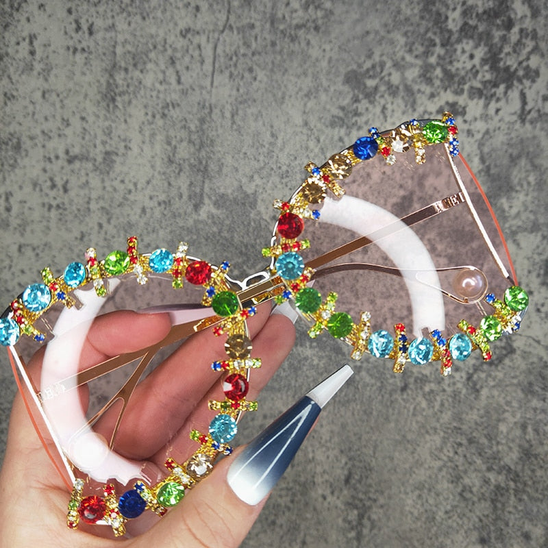  Women's Pearl Flower Crystal Hip Hop Steampunk Round Sunglasses - Women Sunglasses - DYAVOR® 
