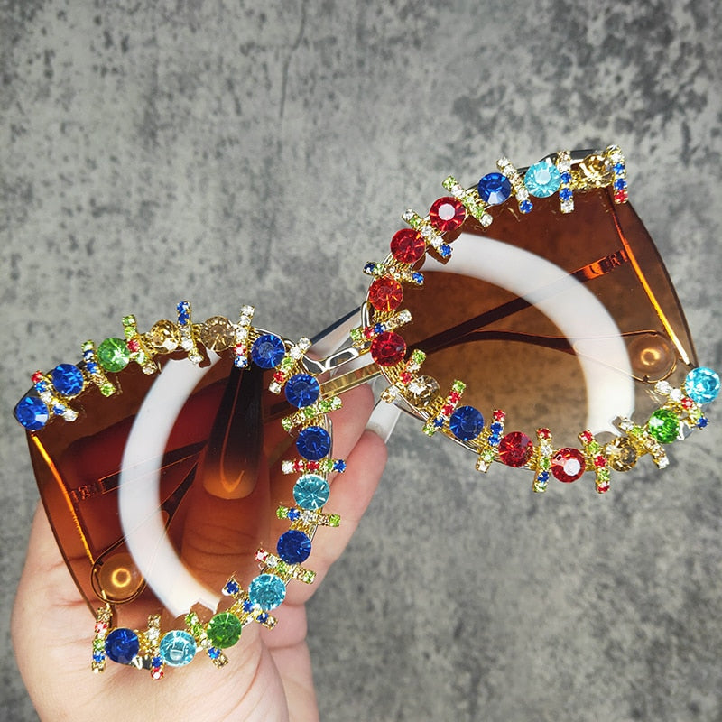  Women's Pearl Flower Crystal Hip Hop Steampunk Round Sunglasses - Women Sunglasses - DYAVOR® 