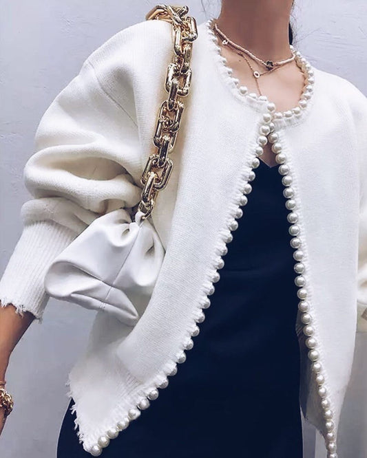  'Pearl Buttons' White Cardigan -  - DYAVOR® 