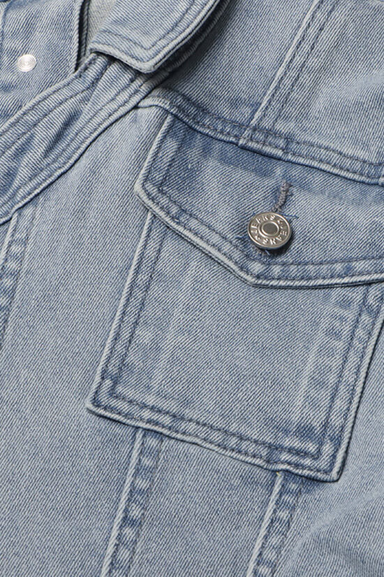  Asymmetrical One Shoulder Button Down Cropped Cutout Denim Jacket - Denim - DYAVOR® 