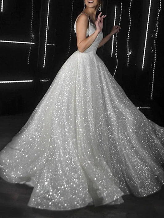  Noemi | Ball Gown Prom Dresses Glittering Dress Wedding Party Court Train Sleeveless Spaghetti Strap Tulle with Sequin - Prom Dress - DYAVOR® 