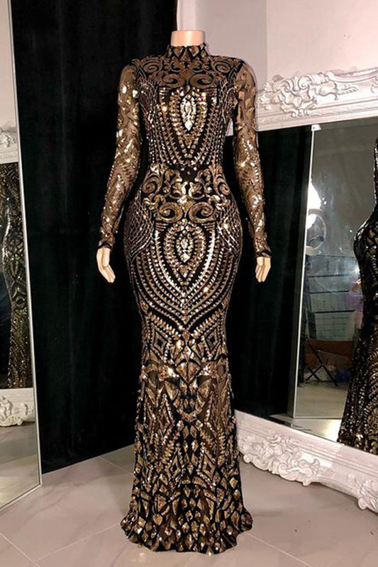  Beautiful Long Mermaid High Neck Lace Long Sleeves Prom Dress - Prom Dresses - DYAVOR® 