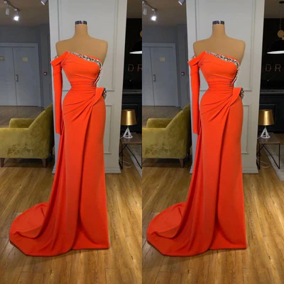  Beautiful Long Off-the-shoulder Satin Split Prom Dress With Long Sleeve - Prom Dresses - DYAVOR® 