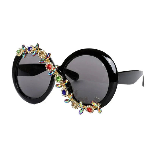  Women's Party Style Stone Luxury Designer Diamond Round Sunglasses - Women Sunglasses - DYAVOR® 