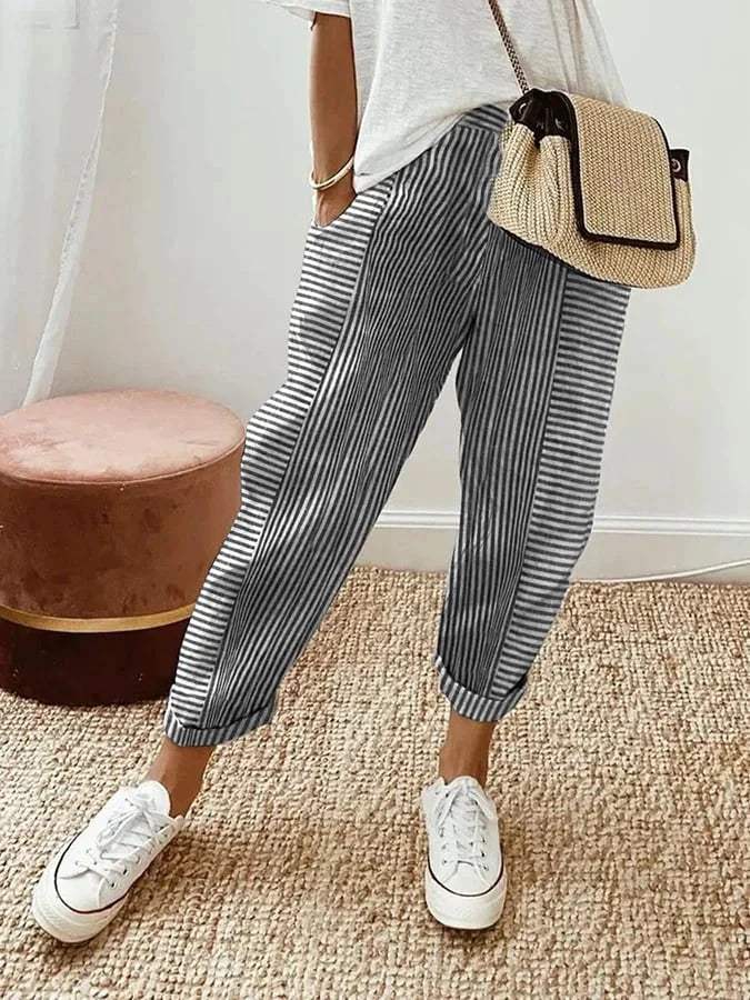  Women's Pants - Playful Striped Pattern - Soft Material - Perfect for Warm Days - 05/112024 1 - DYAVOR® 