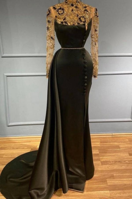  Black long evening dress with sleeves Prom dresses in glitter - Prom Dresses - DYAVOR® 