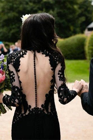  Black Long Sleeves Mermaid Wedding Dress with Sweep Train - Prom Dresses - DYAVOR® 
