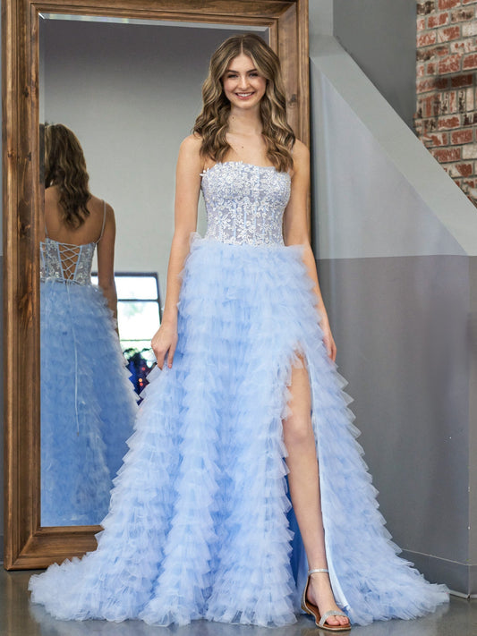  Jordan | Sky Blue A-Line Tiered Sequins Tulle Long Prom Dress - Prom Dress - DYAVOR® 