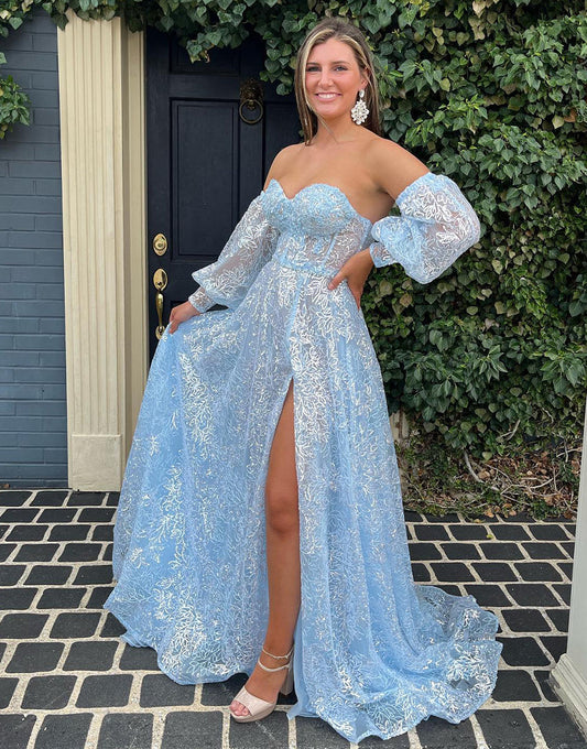  Raya |A-Line Sweetheart Lace Prom Dress with Sleeves - Prom Dress - DYAVOR® 