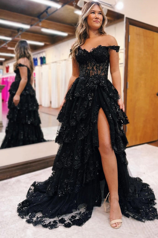 Maryann | Periwinkle Tulle Appliques Off-the-Shoulder Ruffle Long Prom Dress - Prom Dress - DYAVOR® 