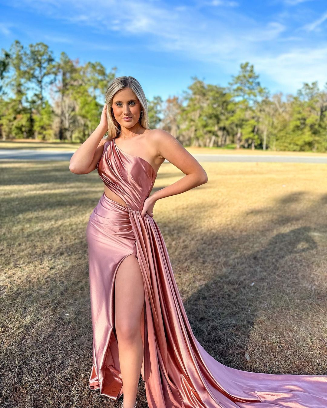  Shannon | Charming Mermaid One Shoulder Satin Prom Dresses with Slit - Prom Dress - DYAVOR® 