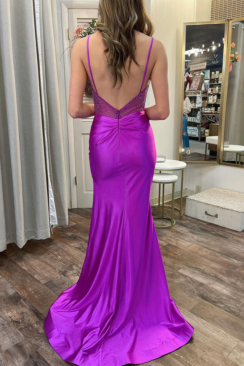  Olive | Purple Sweetheart Satin Mermaid Long Prom Dresses with Slit - Prom Dress - DYAVOR® 
