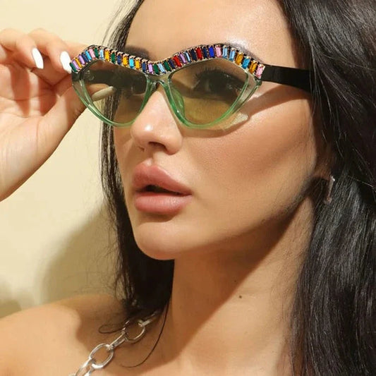  Women's Diamond Designer Rhinestone Bling Cat Eyes Sun Glasses - Women Sunglasses - DYAVOR® 
