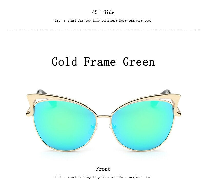 Cateye Flat Pantos Shape Rose Gold Metal Frame Unisex Sunglasses