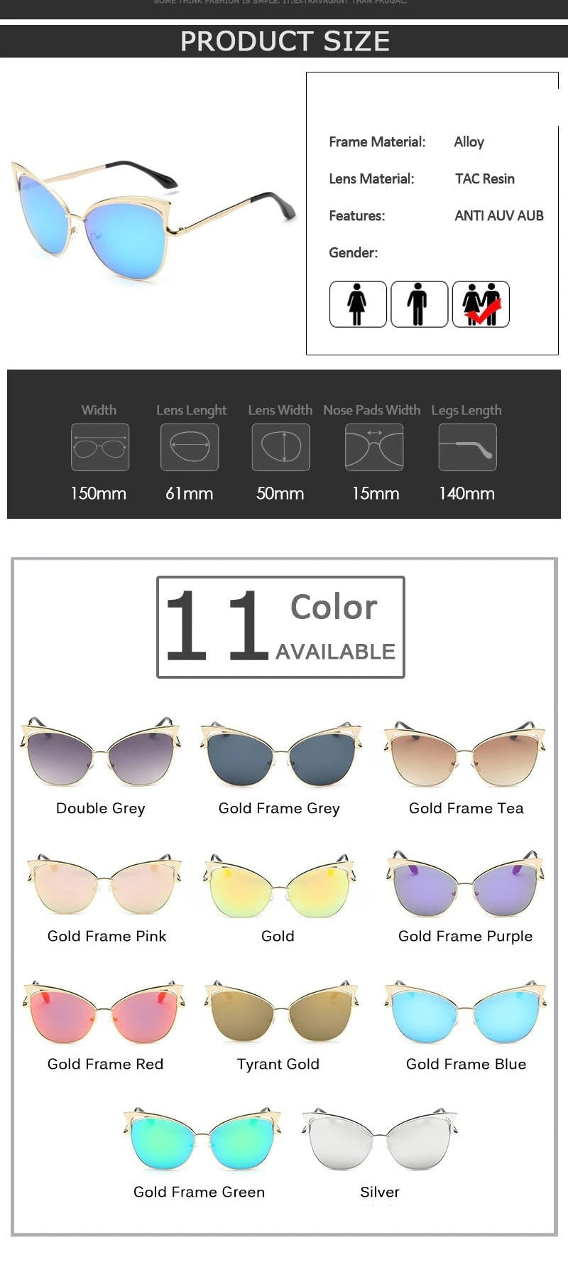  Cateye Flat Pantos Shape Rose Gold Metal Frame Unisex Sunglasses - Unisex Sunglasses - DYAVOR® 