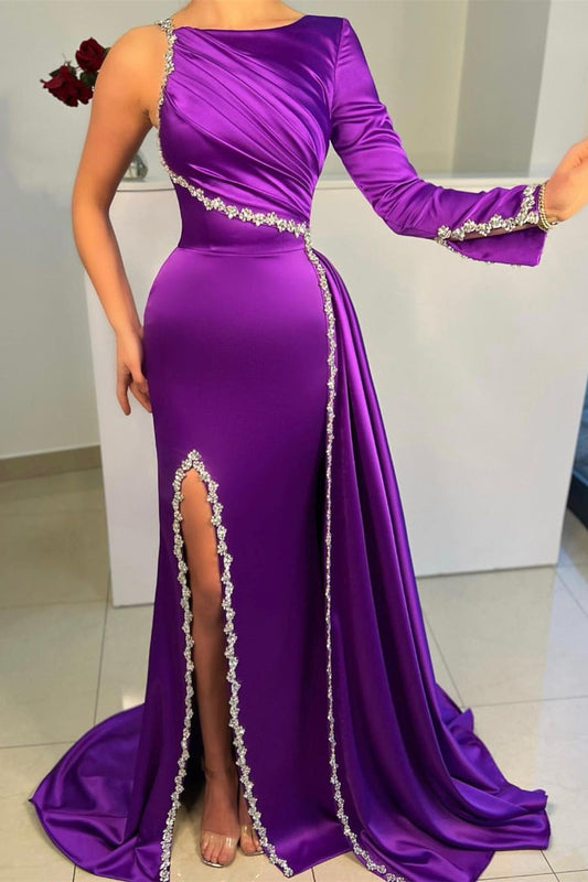  Charming Long Purple Satin Mermaid Prom Dresses With Rhinestone - Prom Dresses - DYAVOR® 