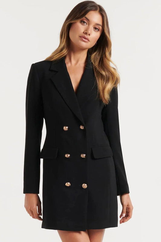  Classic Lapel Collar Double Breasted Blazer Mini Dress - Black - Blazer - DYAVOR® 
