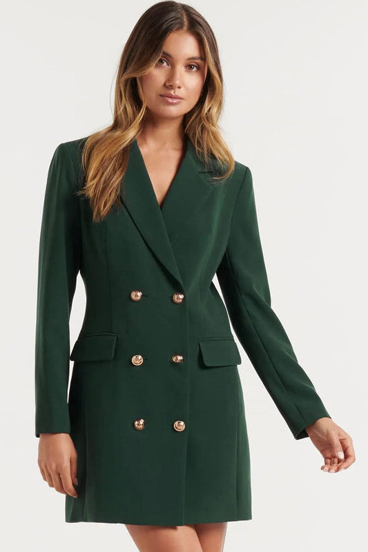  Classic Lapel Collar Double Breasted Blazer Mini Dress - Emerald Green - Blazer - DYAVOR® 