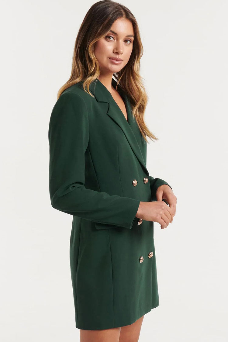  Classic Lapel Collar Double Breasted Blazer Mini Dress - Emerald Green - Blazer - DYAVOR® 