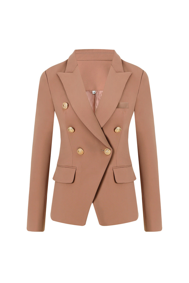  Classic Peak Lapel Shoulder Pad Double Breasted Cinch Waist Blazer - Blazers - DYAVOR® 