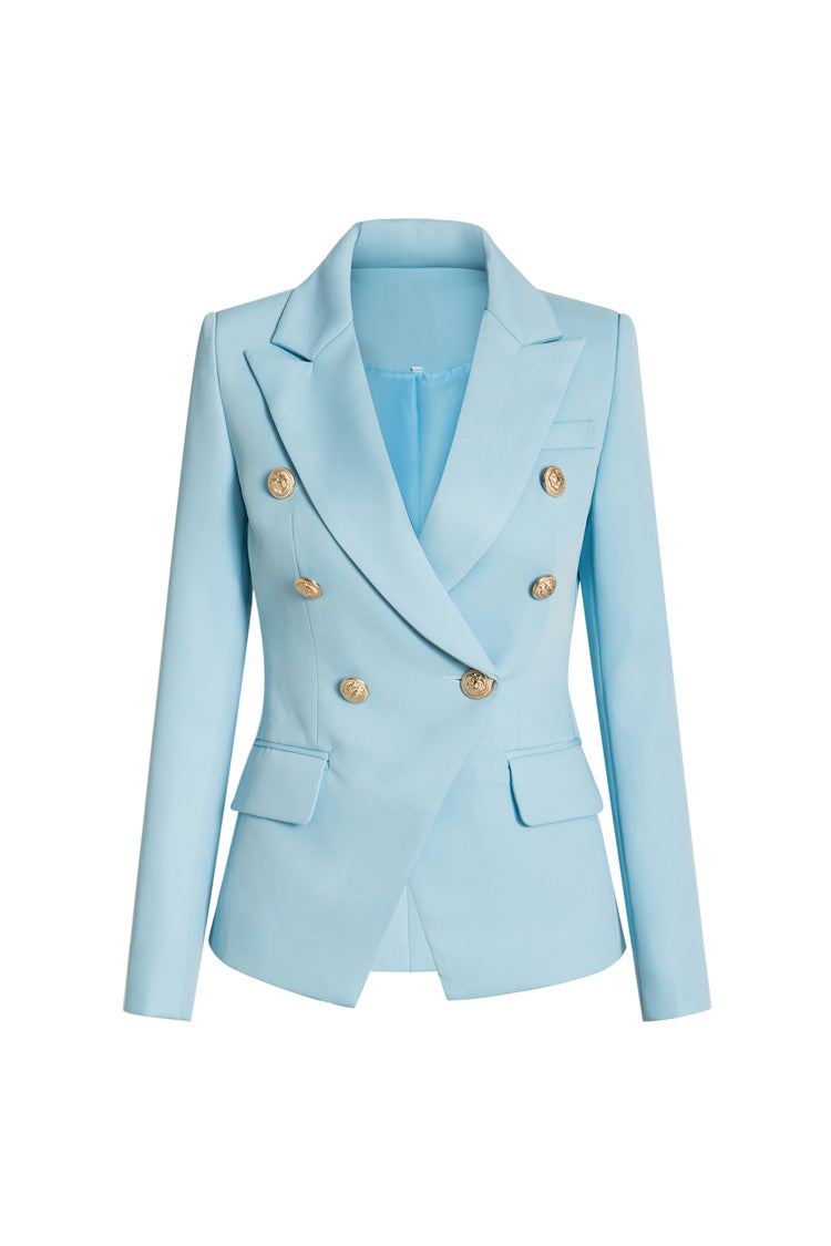  Classic Peak Lapel Shoulder Pad Double Breasted Cinch Waist Blazer - Blazers - DYAVOR® 