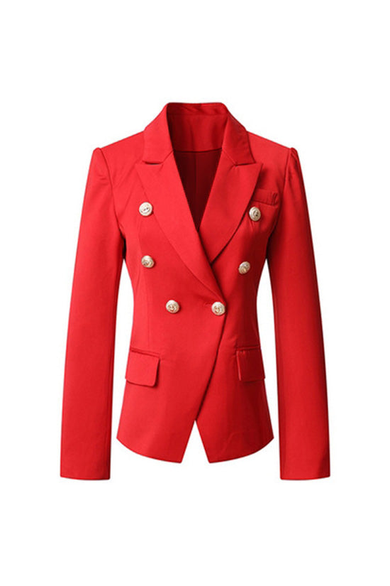  Classic Peak Lapel Shoulder Pad Double Breasted Cinch Waist Blazer - Blazers - DYAVOR® 