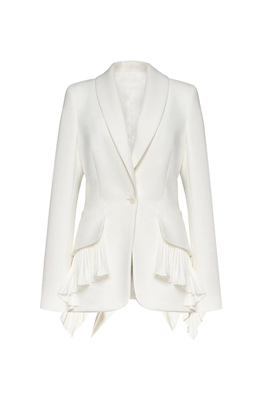  Classy Shawl Collar Long Sleeve Cinched Waist Pleated Ruffle Blazer - Blazers - DYAVOR® 