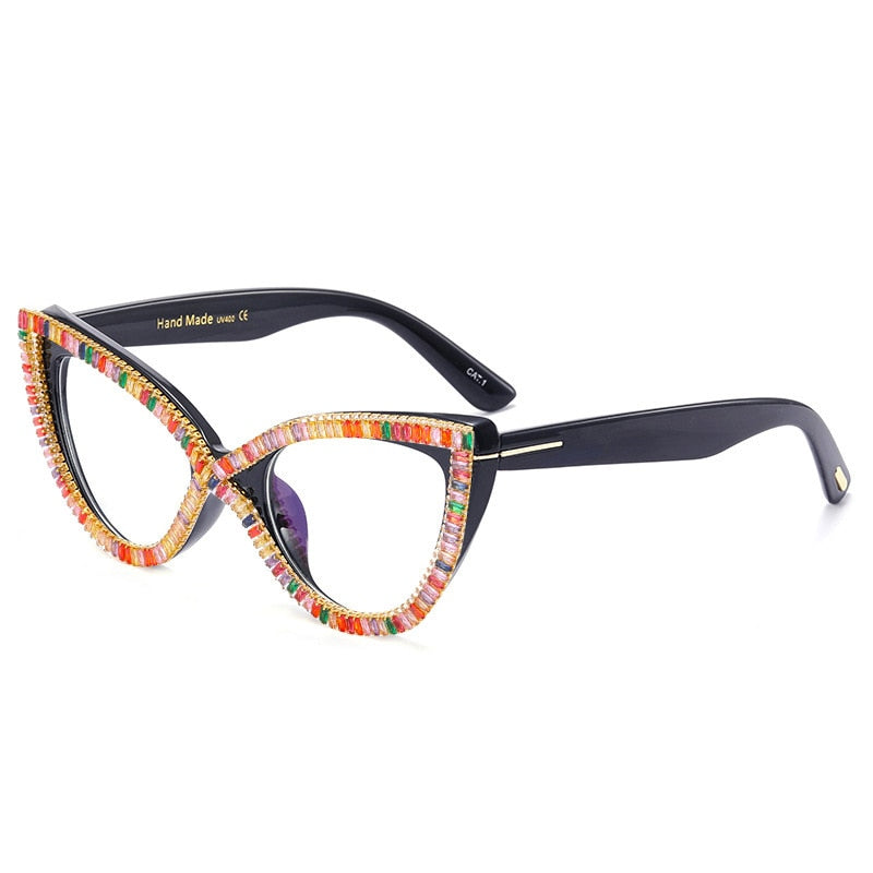  Women's Diamond Anti Blue Light Spectacle Crystal Cat Eyes Sunglasses - Women Sunglasses - DYAVOR® 