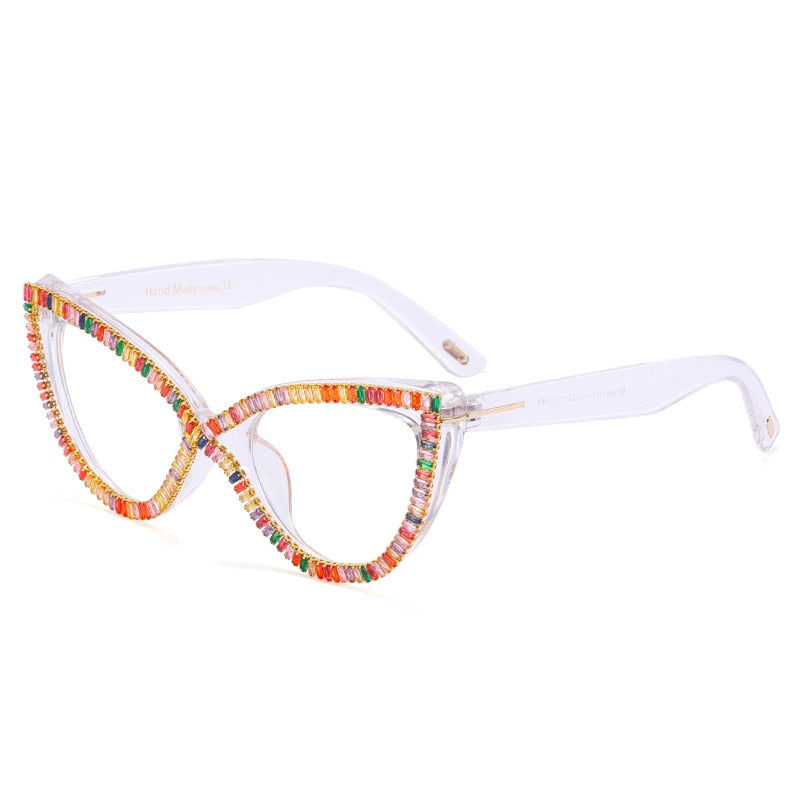  Women's Diamond Anti Blue Light Spectacle Crystal Cat Eyes Sunglasses - Women Sunglasses - DYAVOR® 