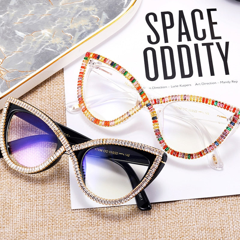  Women's Diamond Anti Blue Light Spectacle Crystal Cat Eyes Sunglasses - Women Sunglasses - DYAVOR® 