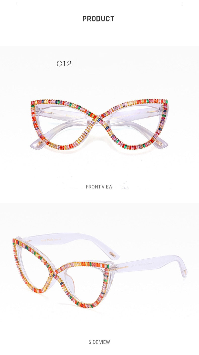  Women's Diamond Anti Blue Light Spectacle Crystal Cat Eyes Sunglasses - Women Sunglasses - DYAVOR® 