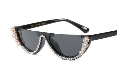  Women's Rhinestone Crystal Half Frame Rimless Cat Eye Sunglasses - Women Sunglasses - DYAVOR® 
