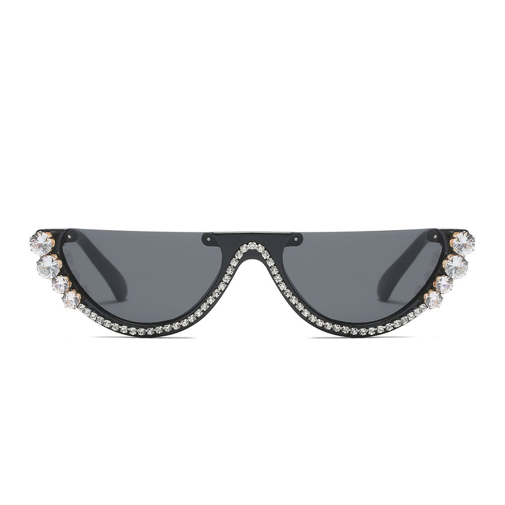  Women's Rhinestone Crystal Half Frame Rimless Cat Eye Sunglasses - Women Sunglasses - DYAVOR® 