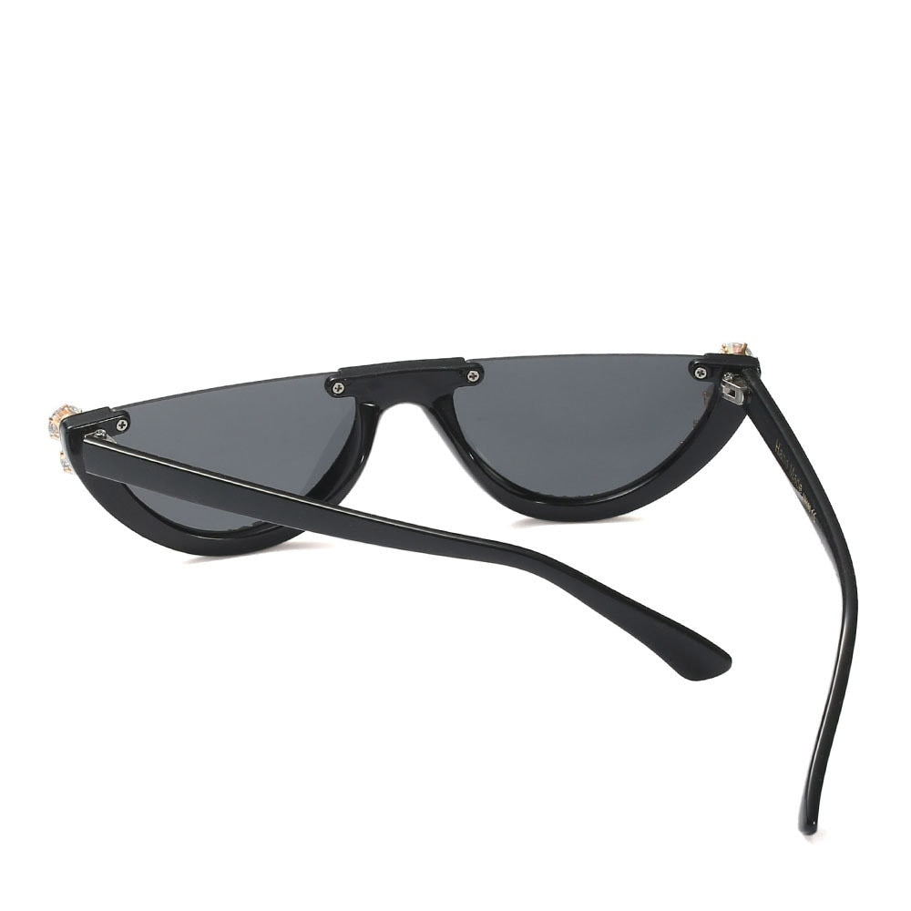  Women's Rhinestone Crystal Half Frame Rimless Cat Eye Sunglasses - Women Sunglasses - DYAVOR® 
