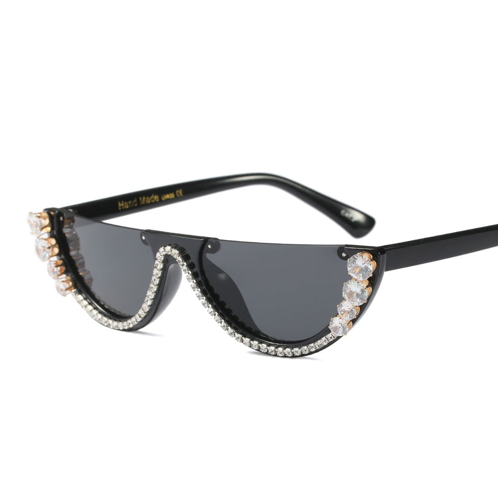  Women's Rhinestone Crystal Half Frame Rimless Cat Eye Sunglasses - Women Sunglasses - DYAVOR® 