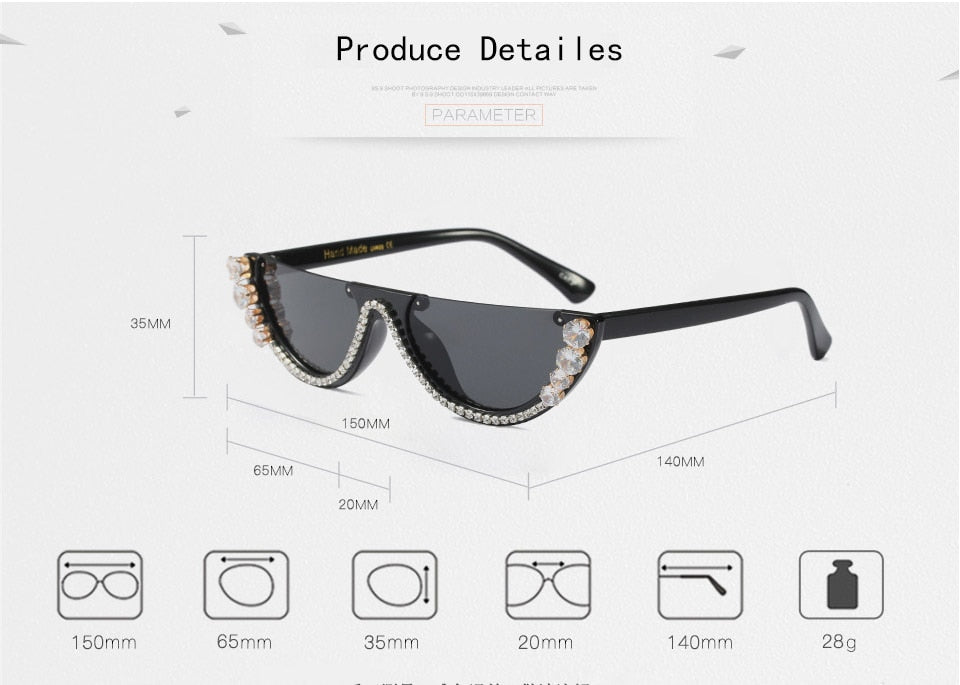  Women's Rhinestone Crystal Half Frame Rimless Cat Eye Sunglasses - Women Sunglasses - DYAVOR® 