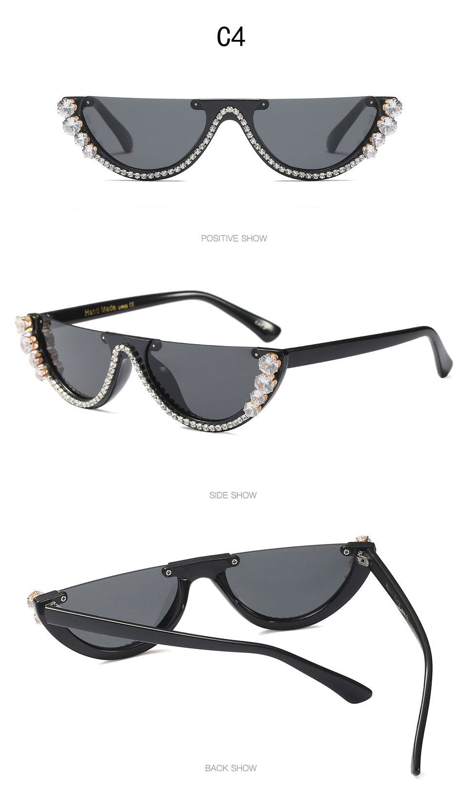  Women's Rhinestone Crystal Half Frame Rimless Cat Eye Sunglasses - Women Sunglasses - DYAVOR® 
