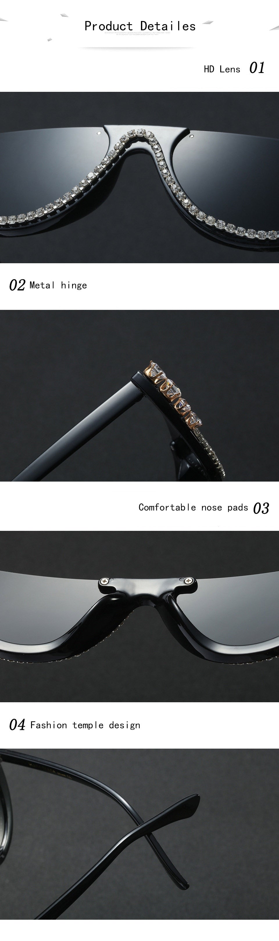  Women's Rhinestone Crystal Half Frame Rimless Cat Eye Sunglasses - Women Sunglasses - DYAVOR® 