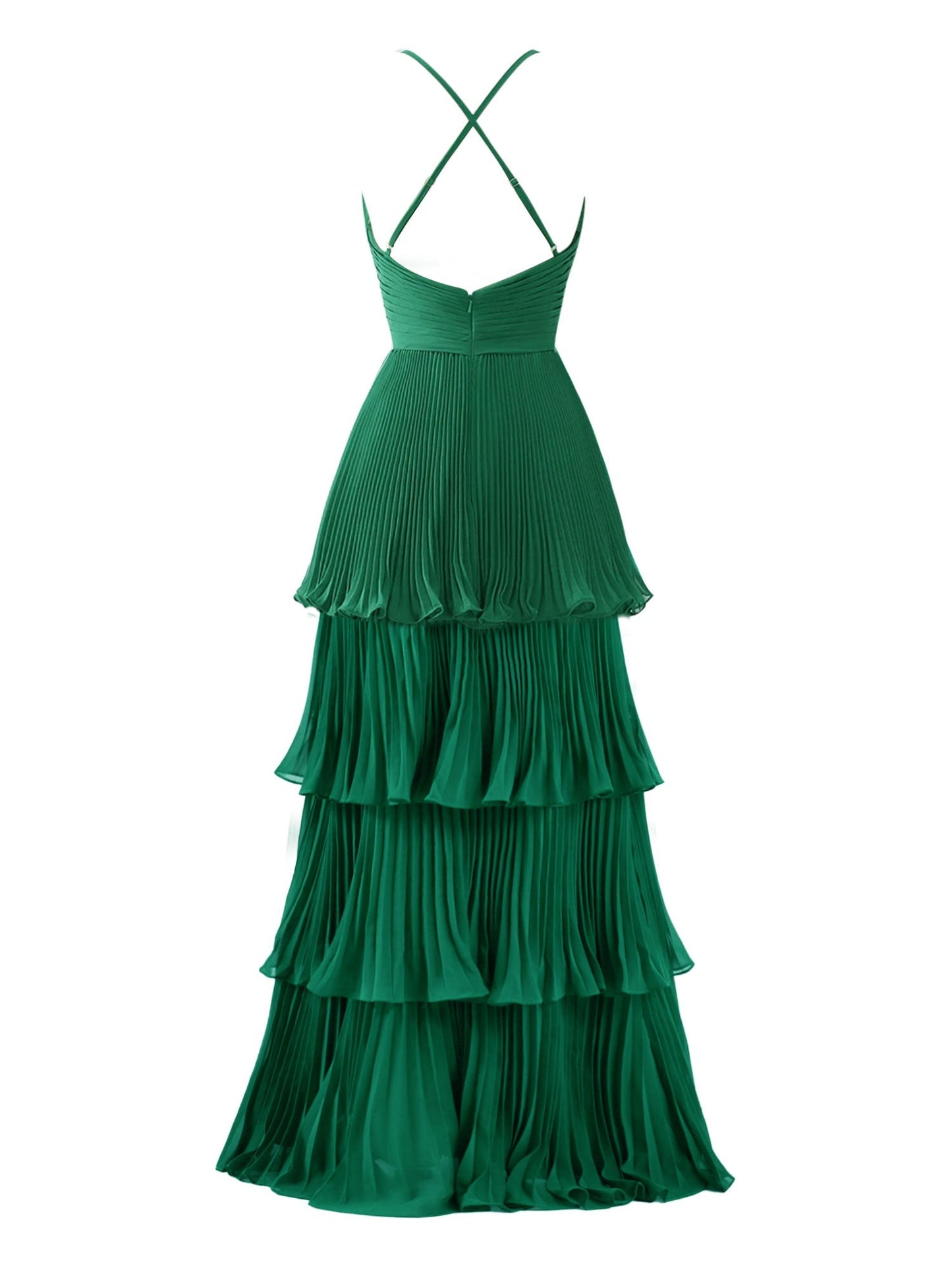  Dark Green A-Line Tiered Floor Length Chiffon Bridesmaid Dress - Prom Dress - DYAVOR® 