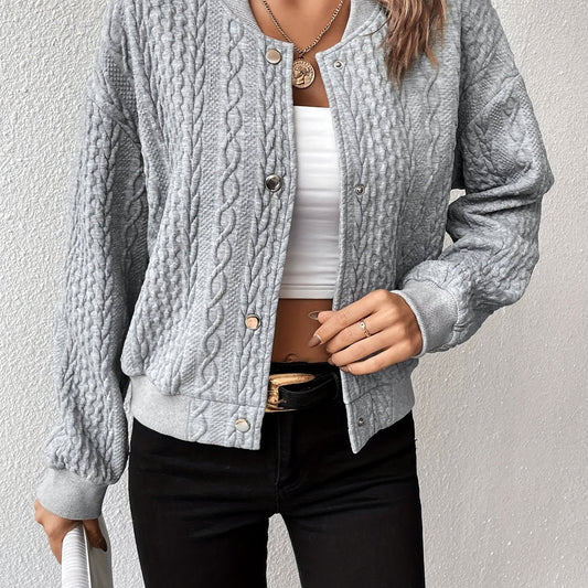  Lotte | Solid bomber jacket with button texture - 07/112024 1 - DYAVOR® 