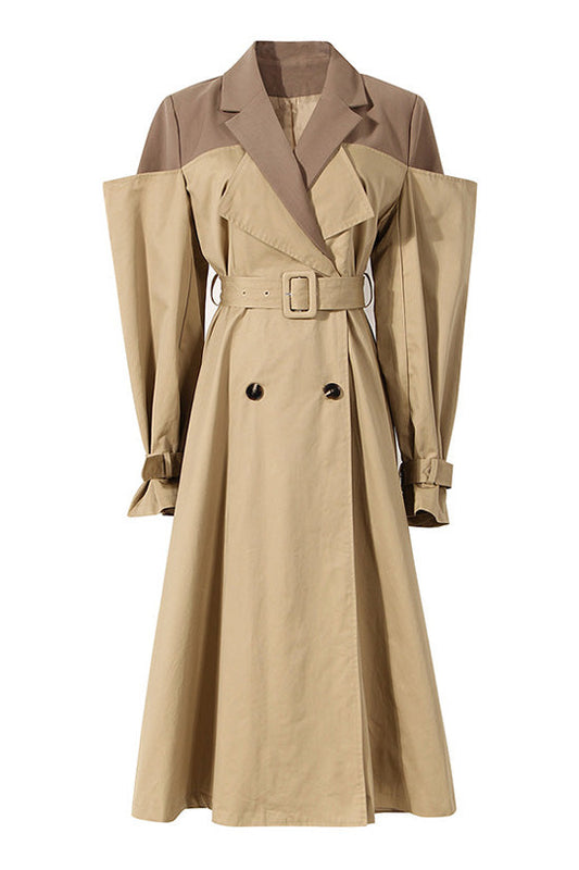  Deconstructed Hybrid Lapel Double Breasted Cinch Waist Belted Trench Coat - Coats - DYAVOR® 
