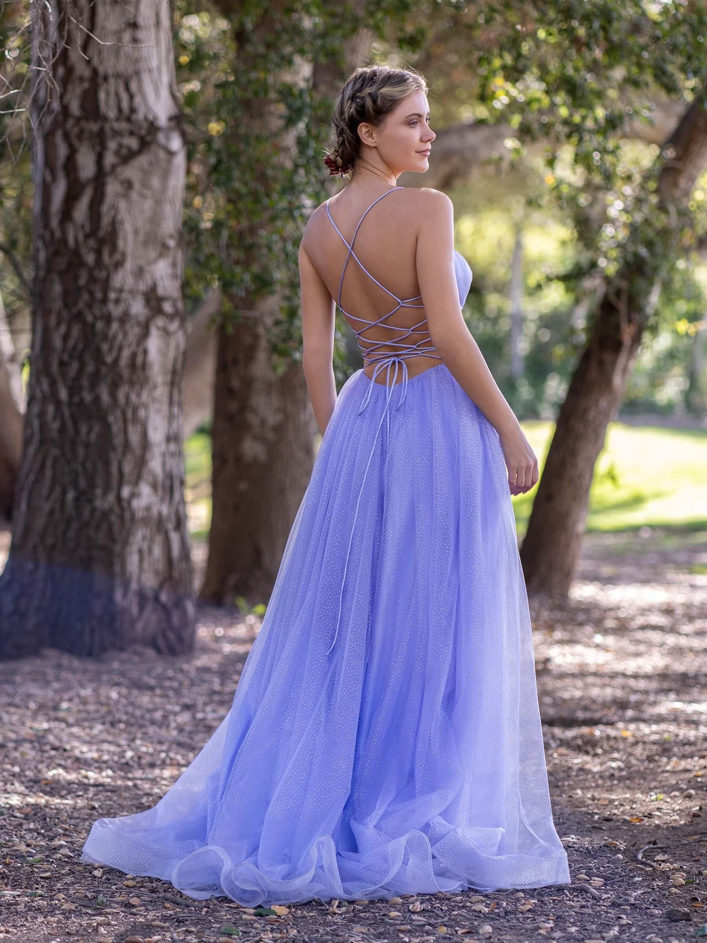  Deep V-Neck Spaghetti Straps Floor Length Tulle Prom Dress - Prom Dresses - DYAVOR® 